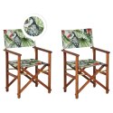 Zestaw 2 krzeseł ogrodowych i 2 wymiennych tkanin ciemne drewno akacjowe z szarym / wzór w tukany CINE
