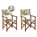Zestaw 2 krzeseł ogrodowych i 2 wymiennych tkanin ciemne drewno akacjowe z szarym / wzór we flamingi CINE Lumarko!