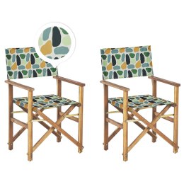 Zestaw 2 krzeseł ogrodowych i 2 wymiennych tkanin jasne drewno akacjowe z białym / wzór geometryczny CINE