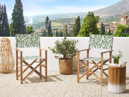 Zestaw 2 krzeseł ogrodowych i 2 wymiennych tkanin jasne drewno akacjowe z białym / wzór w liście CINE Lumarko!