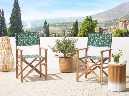 Zestaw 2 krzeseł ogrodowych i 2 wymiennych tkanin jasne drewno akacjowe z białym / wzór w oliwki CINE Lumarko!