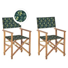 Zestaw 2 krzeseł ogrodowych i 2 wymiennych tkanin jasne drewno akacjowe z szarym / wzór w oliwki CINE