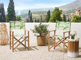 Zestaw 2 krzeseł ogrodowych i 2 wymiennych tkanin jasne drewno akacjowe z szarym / wzór w tropikalne liście CINE Lumarko!