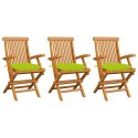 Krzesła ogrodowe, jasnozielone poduszki, 3 szt., drewno tekowe Lumarko!