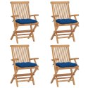 Krzesła ogrodowe z niebieskimi poduszkami, 4 szt., tekowe Lumarko!