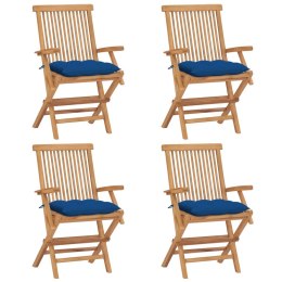 Krzesła ogrodowe z niebieskimi poduszkami, 4 szt., tekowe Lumarko!