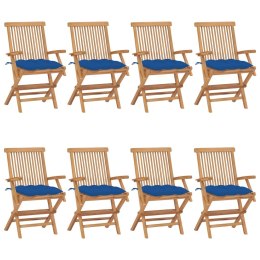 Krzesła ogrodowe z niebieskimi poduszkami, 8 szt., tekowe Lumarko!