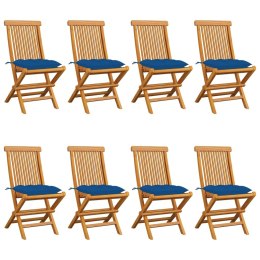 Krzesła ogrodowe z niebieskimi poduszkami, 8 szt., tekowe Lumarko!