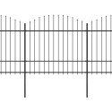 VidaXL Panele ogrodzeniowe z grotami, stal, (1,5-1,75)x10,2 m, czarne