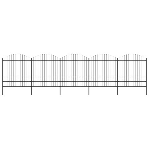 VidaXL Panele ogrodzeniowe z grotami, stal, (1,75-2) x 8,5 m, czarne