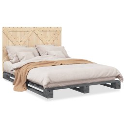 VidaXL Rama łóżka z wezgłowiem, szara, 140x200 cm, lite drewno sosnowe