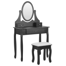 Toaletka 3 szuflady owalne lustro i stołek czarna ASTRE