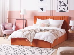 Łóżko z pojemnikiem welurowe 160 x 200 cm pomarańczowe VION