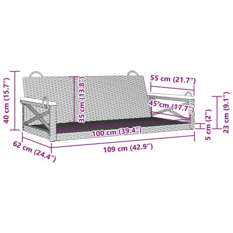 VidaXL Ławka bujana, beżowa, 109x62x40 cm, polirattan