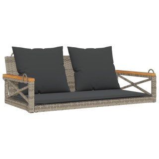 Ławka bujana z poduszkami, szara, 109x62x40 cm, polirattan Lumarko!