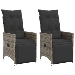 VidaXL Rozkładane krzesła ogrodowe, 2 szt., poduszki, szary rattan PE