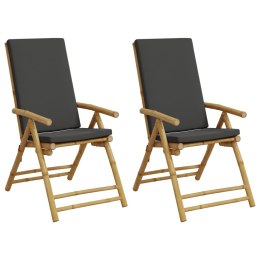 VidaXL Składane krzesła bistro, 2 szt., ciemnoszare poduszki, bambus