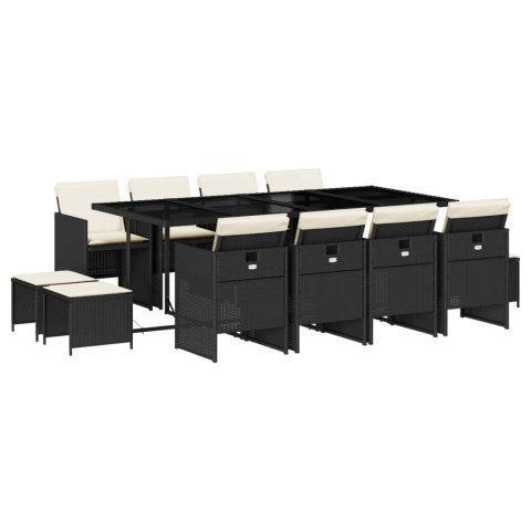 VidaXL 13-cz. zestaw mebli do ogrodu, poduszki, czarny, rattan PE