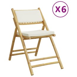 VidaXL Składane krzesła bistro, 6 szt., kremowe poduszki, bambus