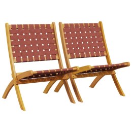VidaXL Składane krzesła ogrodowe, 2 szt., czerwone, akacja i tkanina