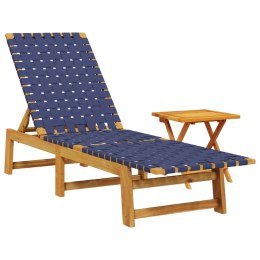 Leżak ze stolikiem, ciemnoniebieski, drewno akacjowe i tkanina Lumarko!
