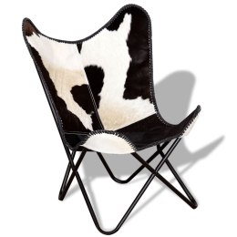Krzesło motyl, czarno-białe, prawdziwa skóra bydlęca Lumarko!