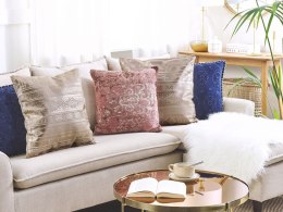 2 bawełniane poduszki dekoracyjne w geometryczny wzór 50 x 50 cm różowe złoto OUJDA