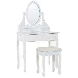 Toaletka 3 szuflady owalne lustro ze stołkiem biała ASTRE