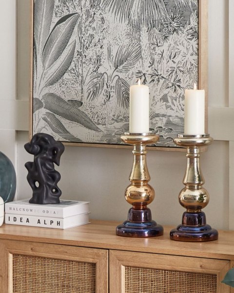 Zestaw dwóch świeczników szklanych 31 cm złoty IMARTI