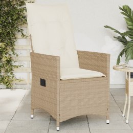 VidaXL Rozkładany fotel ogrodowy z poduszkami, beżowy polirattan