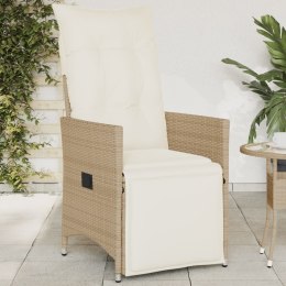 VidaXL Rozkładany fotel ogrodowy z poduszkami, beżowy polirattan