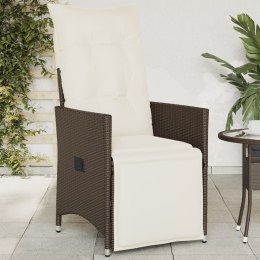 VidaXL Rozkładany fotel ogrodowy z poduszkami, brązowy polirattan
