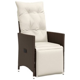 VidaXL Rozkładany fotel ogrodowy z poduszkami, brązowy polirattan