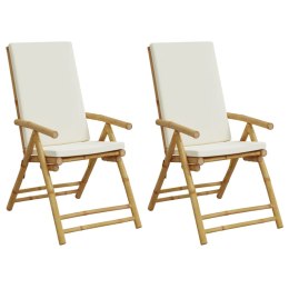 VidaXL Składane krzesła bistro, 2 szt., z kremowymi poduszkami, bambus