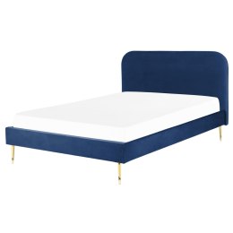 Łóżko welurowe 140 x 200 cm niebieskie FLAYAT