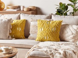 Bawełniana poduszka dekoracyjna w geometryczny wzór 45 x 45 cm żółta ALCEA