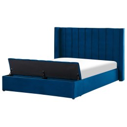 Łóżko welurowe z ławką 160 x 200 cm niebieskie NOYERS