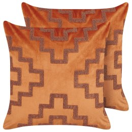 2 welurowe poduszki dekoracyjne geometryczny wzór 45 x 45 cm pomarańczowe SERGIPE
