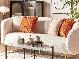2 welurowe poduszki dekoracyjne geometryczny wzór 45 x 45 cm pomarańczowe SERGIPE