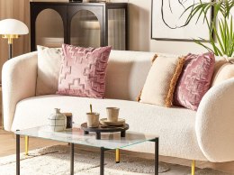 2 welurowe poduszki dekoracyjne geometryczny wzór 45 x 45 cm różowe SERGIPE
