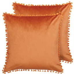2 welurowe poduszki dekoracyjne z pomponami 45 x 45 cm pomarańczowe AERANGIS