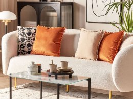 2 welurowe poduszki dekoracyjne z pomponami 45 x 45 cm pomarańczowe AERANGIS