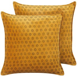 2 welurowe poduszki dekoracyjne wzór w słońca 45 x 45 cm żółte RAPIS