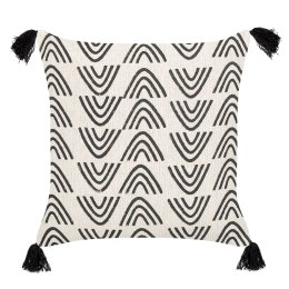 Bawełniana poduszka dekoracyjna geometryczny wzór z frędzlami 45 x 45 cm biało-czarna MAYS