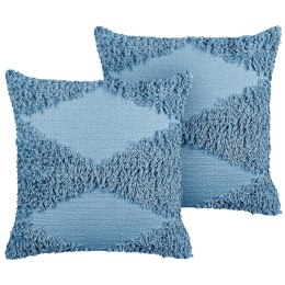 2 poduszki dekoracyjne bawełniane tuftowane 45 x 45 cm niebieskie RHOEO