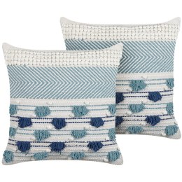 2 poduszki dekoracyjne bawełniane z frędzlami 45 x 45 cm biało-niebieskie DATURA