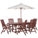 Zestaw ogrodowy drewno akacjowe stół i 6 krzeseł TOSCANA z parasolem (12 opcji do wyboru)