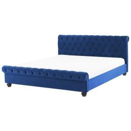 Łóżko wodne welurowe 160 x 200 cm niebieskie AVALLON