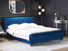 Łóżko wodne welurowe 160 x 200 cm niebieskie AVALLON