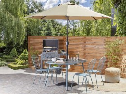 Zestaw ogrodowy metalowy stół i 4 krzesła jasnoniebieski CALVI z parasolem (16 opcji do wyboru) Lumarko!